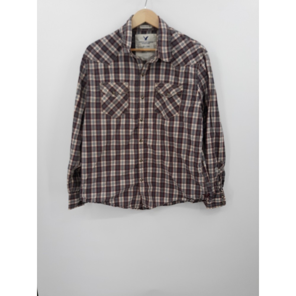 American Eagle pearl snap men's long sleeve plaid shirt size XL.